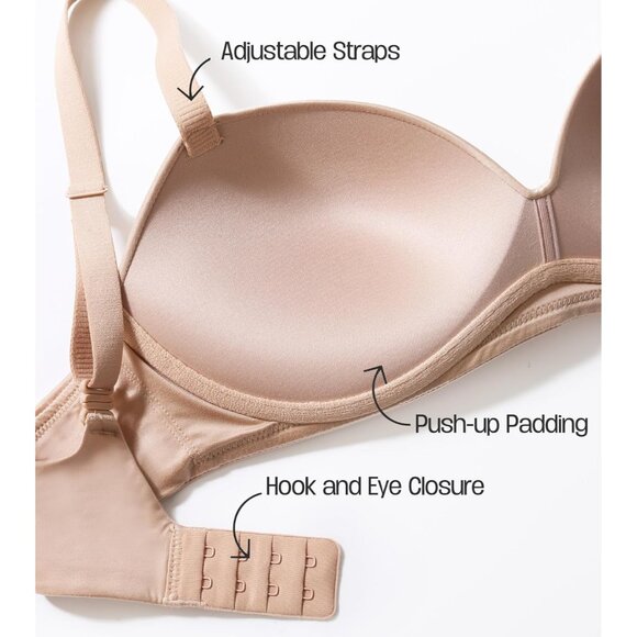 Women's Wireless Push-Up Bra Padded Plunge Support No Underwire - Picture 4 of 6